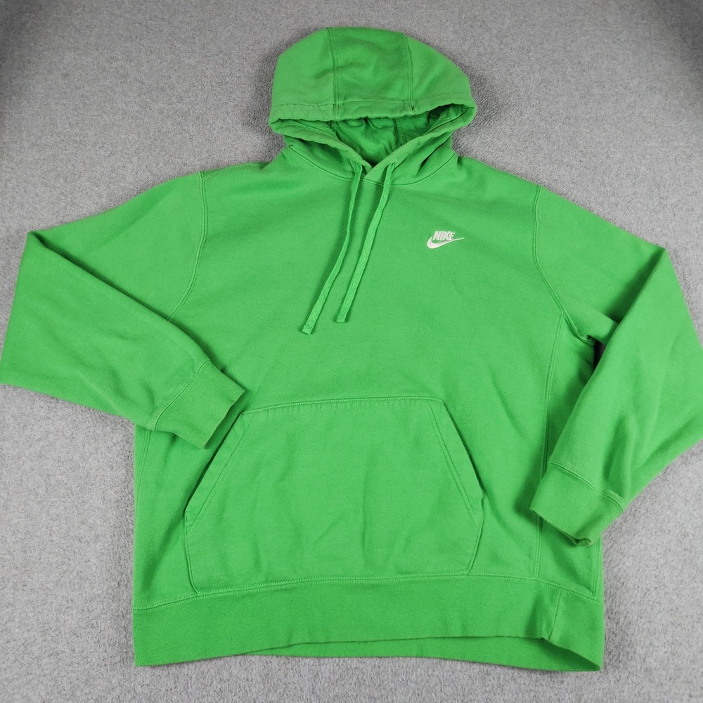 Nike Sportswear Club Hoodie Mens Large Green Fleece Lined Classic Fit Pullover